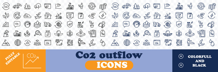 Co2 icons Pixel perfect. Ecology, tree, energy, ..