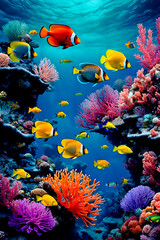 Fototapeta na wymiar Seabed with corals and colorful fish