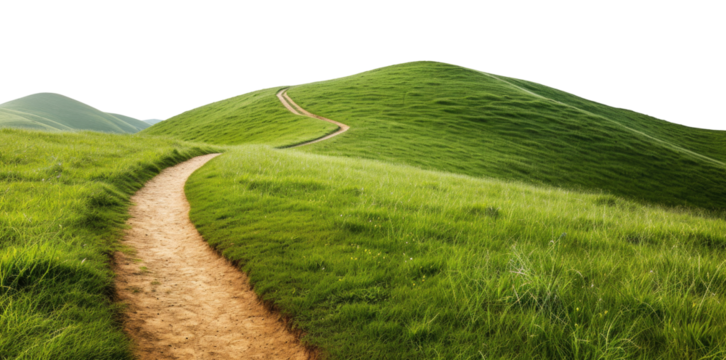 Summer landscape in mountains with trail isolated on transparent background