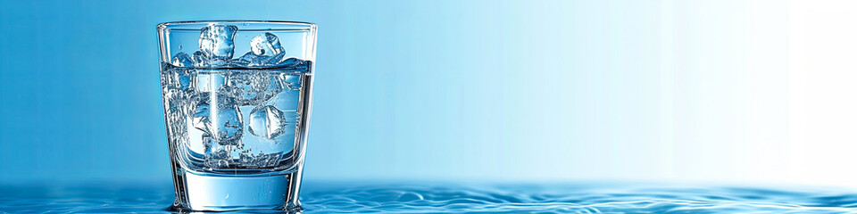 A glass filled with clear water represents purity and hydration.