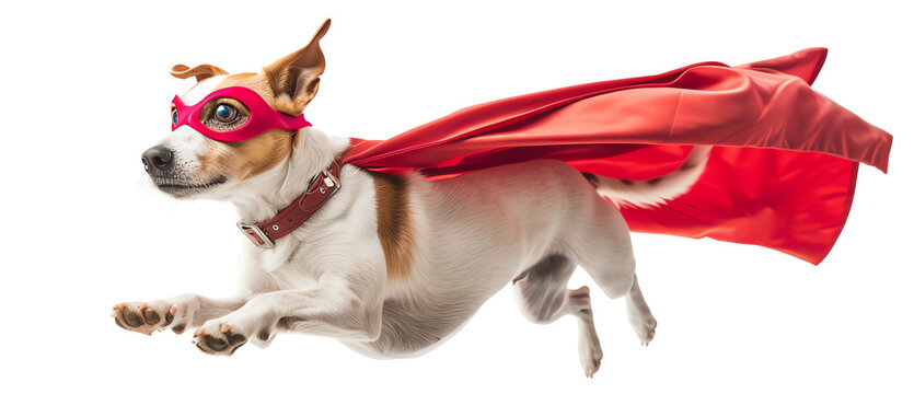 superdog with red cape on white background, AI generated