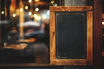 Gordijnen Blank board menu mock-up, stand at the entrance of the restaurant © Sajjad