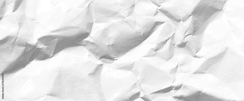 Poster vector seamless white crumpled paper background texture pattern, horizontal view white paper texture
