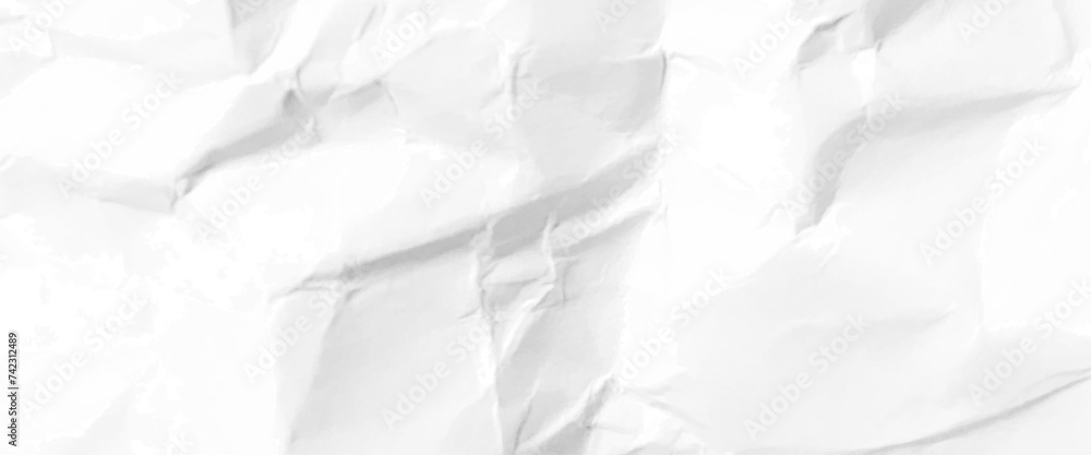 Poster vector seamless white crumpled paper background texture pattern, horizontal view white paper texture