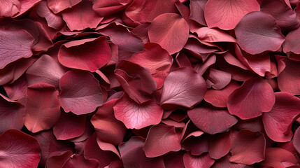 Petals of red roses. Floral background top view.