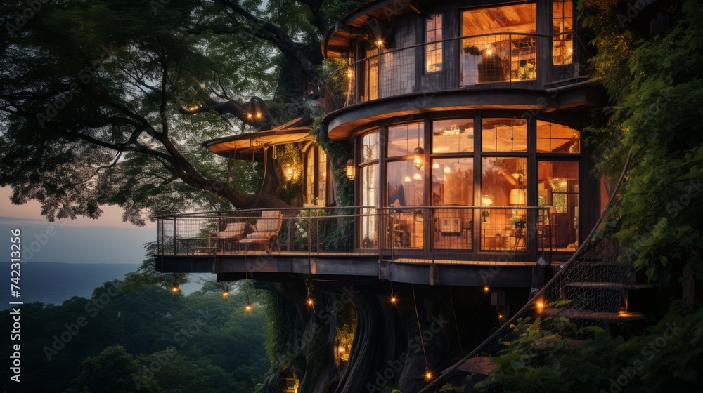 Aufkleber Generative AI Rustic Treehouse Retreat