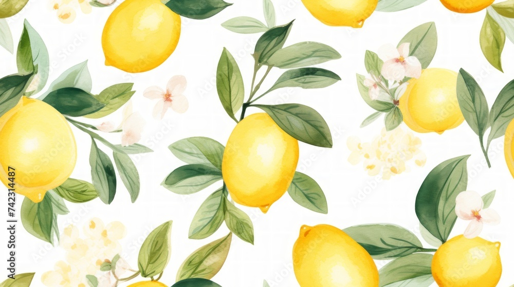 Poster Generative AI Simple aquarelle lemon pattern