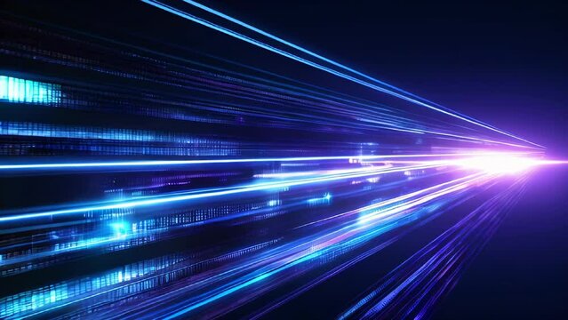 Accelerating streaks of light through cyberspace, with blue and pink rays converging towards a central point, expressing a sense of energy and speed.
