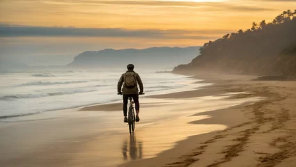 Keuken spatwand met foto riding a bike on the beach © farzanehappy