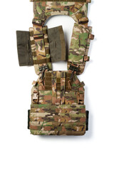 Close up of tactical bulletproof vest on white background