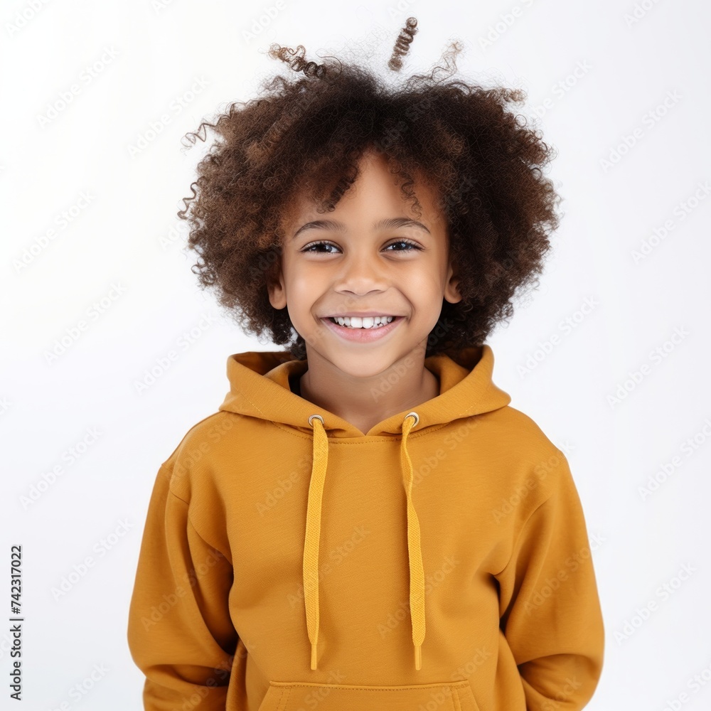 Poster stock image of a child in casual clothing on a white background generative ai