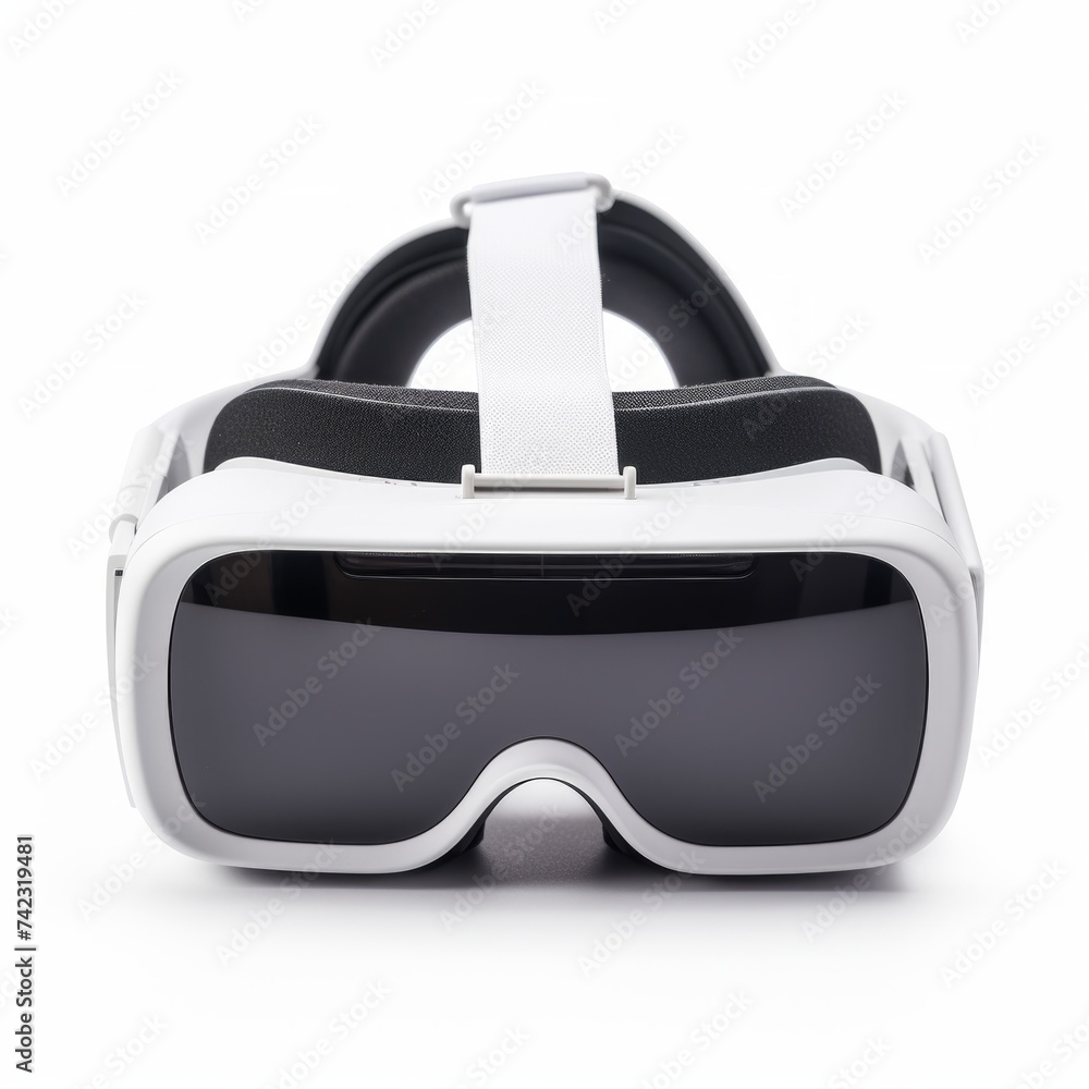 Poster Stock image of a virtual reality headset against a white backdrop Generative AI