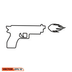 Gun pistol icon design vector graphic of template, sign and symbol, line style 