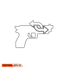 Gun function arrow icon design vector graphic of template, sign and symbol, line style 