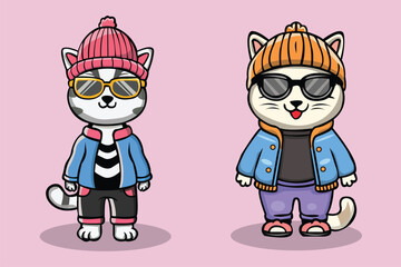 Cute cat, baby cat  ,character illustration cat wearing jacket VECTOR 