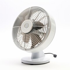 Stock image of an office desk fan on a white background, cooling, air circulation Generative AI