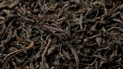 dried black tea leaves close up