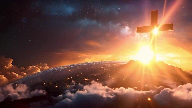 Cross placed on earth, prosperity concept of Christianity