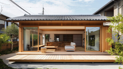 This Japanese minimalist home blends traditional and modern styles creating a unique living space that promotes peace and harmony. Large windows and sliding doors connect