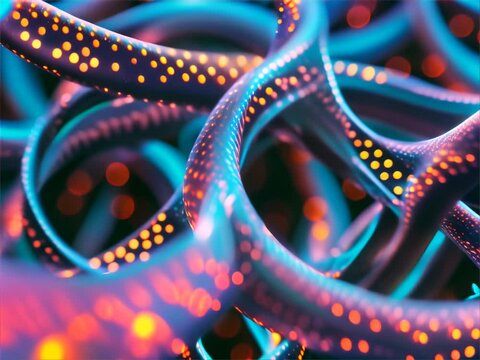 Nanotech swarm assembling neon structures microscopic precision mystery