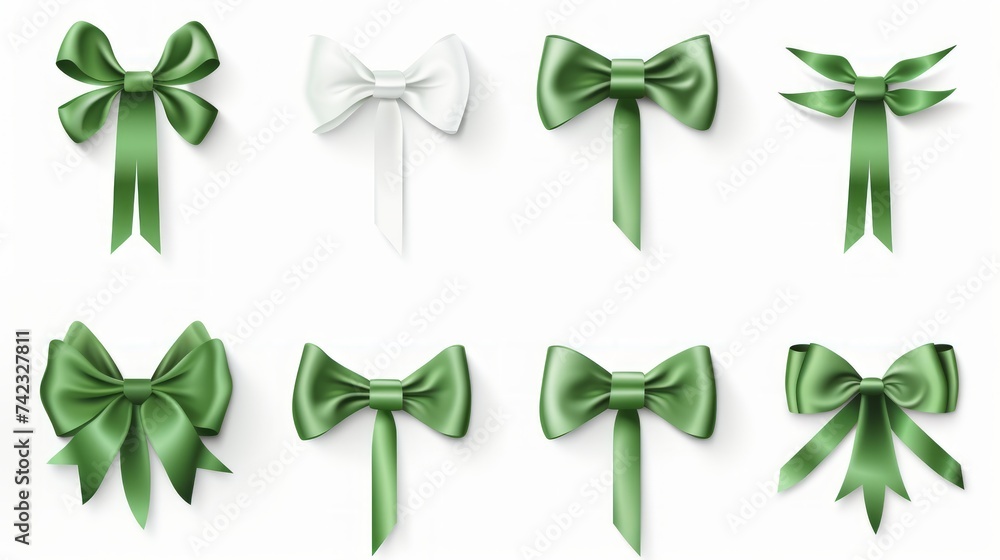 Poster generative ai set of different green ribbons, on a white isolated background