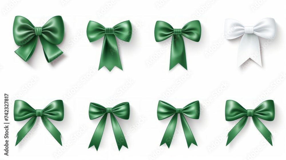 Aufkleber generative ai set of different green ribbons, on a white isolated background