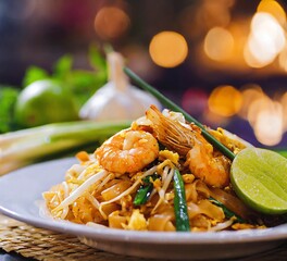 Delicious looking yummy PAD THAI - most popular famous renowned THAI traditional signature street...