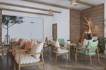 White stylish cafe corner with sofa