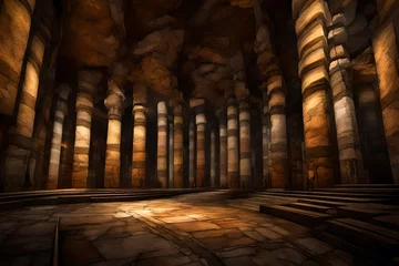 Deurstickers A cathedral-like underground chamber with towering pillars of rock and mineral deposits. © Muhammad