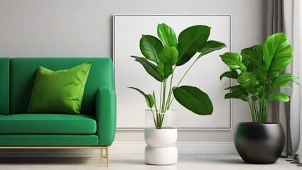 modern living room with sofa and plant