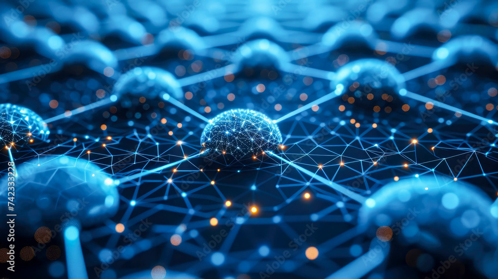 Poster abstract digital wave with glowing particles. futuristic shape with depth of field and bokeh