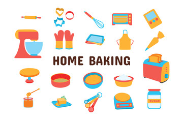 Home Baking Flat Vector Illustration Icon Sticker Set Design Materials