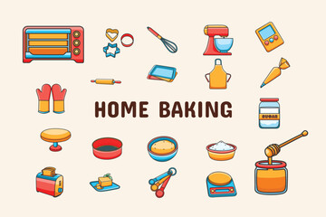 Home Baking Lineal Color Vector Illustration Icon Sticker Set Design Materials
