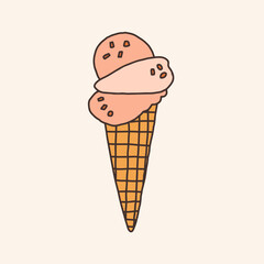Vintage Ice Cream Cone. Vector retro hand drawn groovy illustration posters t-shirts and stickers