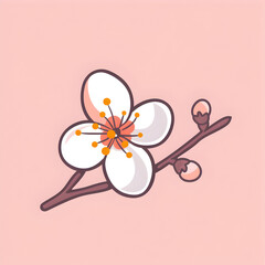 A logo illustration of an apricot blossom on pink background.