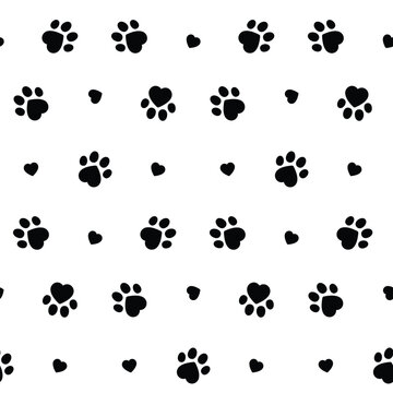 Cute cat, dog paw print. Black, white cutie cat paw black and white colors. Sticker, wall art, background, kids room decoration. Paw ,trail, pet, step, footprint