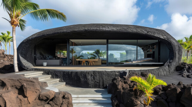Designed to withstand the intense heat and powerful forces of volcanic eruptions this home is built from reinforced volcanic rock and features an underground bunker for added