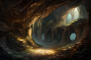 An ancient underground cavern, where the whispers of time echo through the rocks.