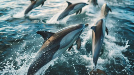 Beautiful dolphins jump out of the water.
