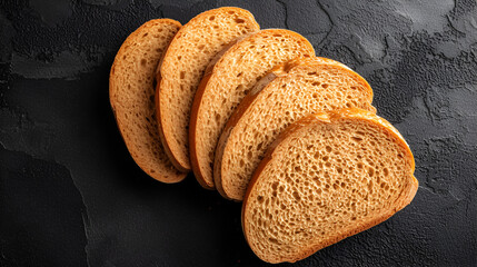 Round bread rusks pile whole wheat toast slices isolated black background, generative ai