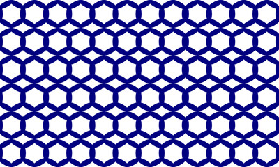 seamless pattern with shapes, blue net, ring hexagon block on white background, design for fabric print or t-shirt paint screening