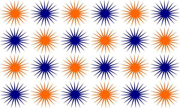Blue and orange sun star repeat pattern, replete image, design for fabric printing or wallpaper, repeat patter print checkerboard