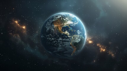 Planet Earth from Space with Vivid Nebulae and Starfield Background - obrazy, fototapety, plakaty