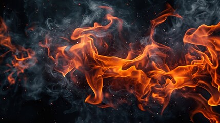 Fototapeta na wymiar Fire flames on black background in blaze fire flame texture background.