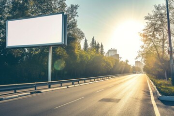 Blank Billboard on a Sunny Highway for Advertising Mockup.