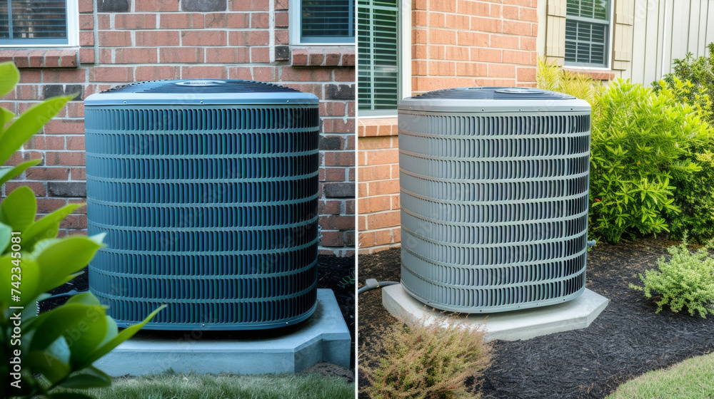 Poster a before and after image showcasing the transformation of an outdated inefficient hvac system to a m
