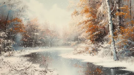 Gordijnen The anticipation of the first snowfall transforming landscapes into a winter wonderland. © Justlight