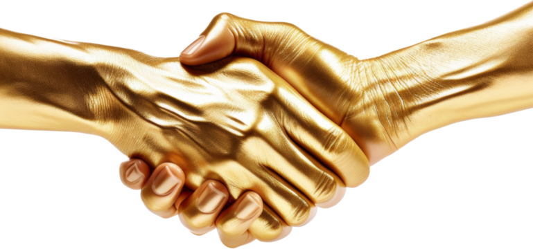golden hand and human hand shaking or touching together,partner business concept isolated on white or transparent background,transparency,smiling, relaxation, ideas, imagination, creative, intelligenc