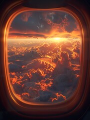 Aircraft window,sunset clouds outside the window