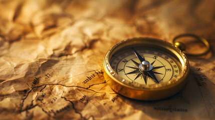 Fototapeta na wymiar Vintage Compass on Ancient Map Exploration and Adventure Concept